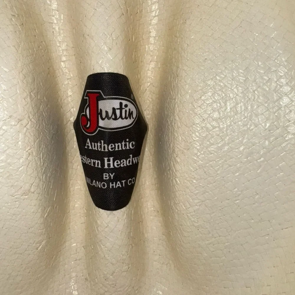 Justin 10X White Straw Western Cowboy Hat 7 5/8 (61cm) EUC